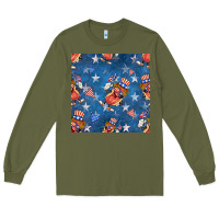 Army Green 4th of july hotdog seamless pattern Long Sleeve Tee - BundleAndBundleShop