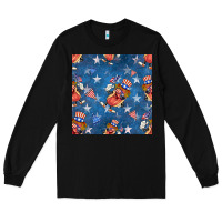 Black 4th of july hotdog seamless pattern Long Sleeve Tee - BundleAndBundleShop