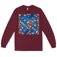 Burgundy 4th of july hotdog seamless pattern Long Sleeve Tee - BundleAndBundleShop