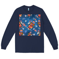 Navy 4th of july hotdog seamless pattern Long Sleeve Tee - BundleAndBundleShop