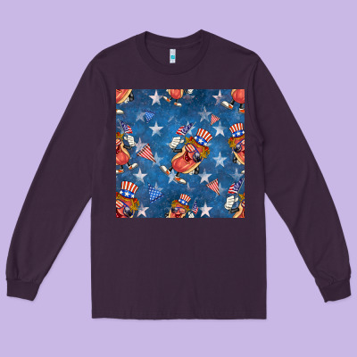 4th Of July Hotdog Seamless Pattern Long Sleeve Tee Designed By Bundleandbundleshop