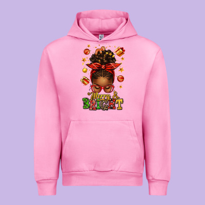 Merry And Bright Christmas Afro Messy Bun Urban Hoodie Designed By Texasbilliewilder
