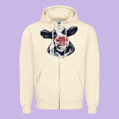Holstein Calf Face Zipper Hoodie Designed By Lillyallendesigns