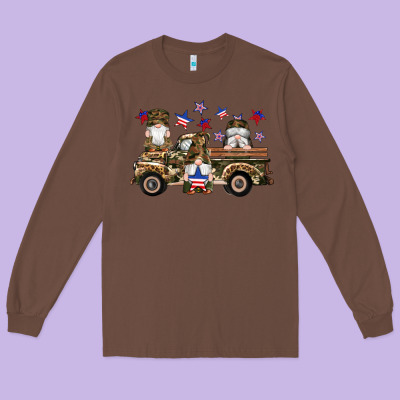 Camouflage Gnomes American Flag Star Truck Long Sleeve Tee Designed By Artiststas