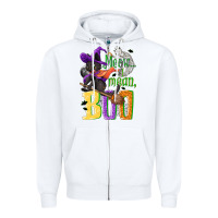 White Meow i mean, boo Halloween Zipper Hoodie - NancyCooperArtShop