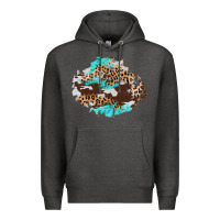 Charcoal Heather cowhide leopard turquoise patch Premium Hoodie - AdoDesignShop
