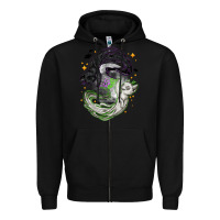 Black Magical cats ghost with moon Halloween Zipper Hoodie - NancyCooperArtShop