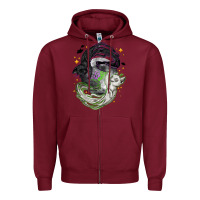 Burgundy Magical cats ghost with moon Halloween Zipper Hoodie - NancyCooperArtShop