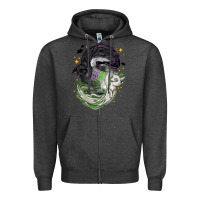 Charcoal Heather Magical cats ghost with moon Halloween Zipper Hoodie - NancyCooperArtShop