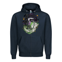 Navy Magical cats ghost with moon Halloween Zipper Hoodie - NancyCooperArtShop