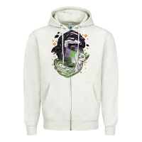 Oatmeal Heather Magical cats ghost with moon Halloween Zipper Hoodie - NancyCooperArtShop