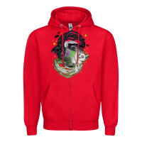 Red Magical cats ghost with moon Halloween Zipper Hoodie - NancyCooperArtShop