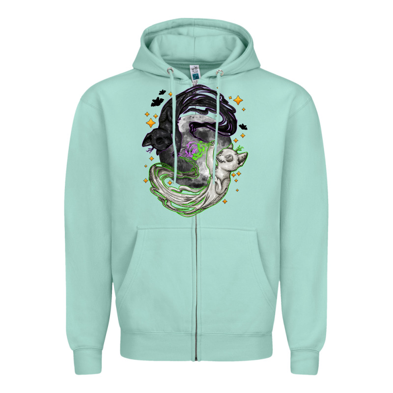 Magical Cats Ghost With Moon Halloween Zipper Hoodie by NancyCooperArtShop | Teevron