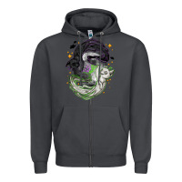 Smoke Magical cats ghost with moon Halloween Zipper Hoodie - NancyCooperArtShop
