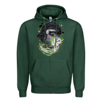Sports Green Magical cats ghost with moon Halloween Zipper Hoodie - NancyCooperArtShop