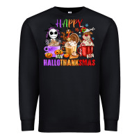 Black happy hallothanksmas Premium Sweatshirt - MaliasSmallBusiness