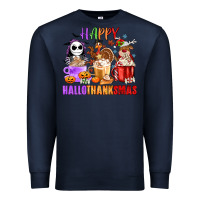 Navy happy hallothanksmas Premium Sweatshirt - MaliasSmallBusiness