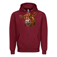 Burgundy red angus face Zipper Hoodie - LillyAllenDesigns