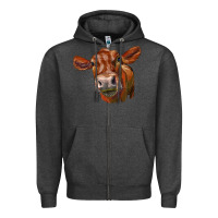 Charcoal Heather red angus face Zipper Hoodie - LillyAllenDesigns