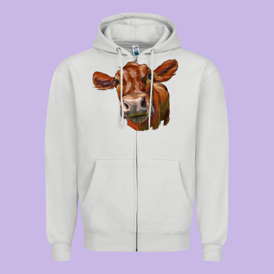Red Angus Face Zipper Hoodie Designed By Lillyallendesigns