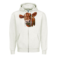 Oatmeal Heather red angus face Zipper Hoodie - LillyAllenDesigns