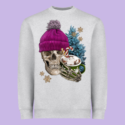 Winter Skeleton Skull Heavyweight Sweatshirt Designed By Fadigitalartstudio