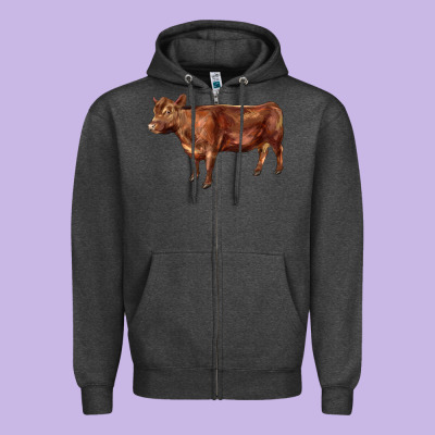 Red Angus Cow Zipper Hoodie Designed By Lillyallendesigns