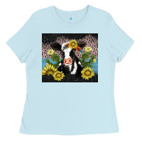 Baby Blue cow cactus and sunflower Ladies Tee - AdoDesignShop