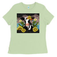 Matcha cow cactus and sunflower Ladies Tee - AdoDesignShop