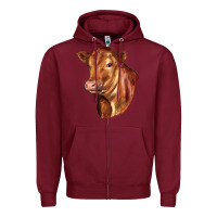 Burgundy red angus cattle cow Zipper Hoodie - LillyAllenDesigns