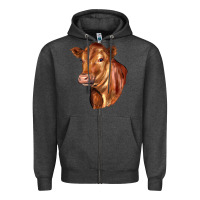 Charcoal Heather red angus cattle cow Zipper Hoodie - LillyAllenDesigns
