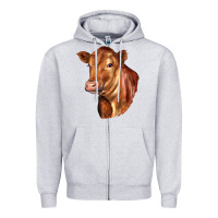 Heather Grey red angus cattle cow Zipper Hoodie - LillyAllenDesigns