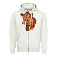 Oatmeal Heather red angus cattle cow Zipper Hoodie - LillyAllenDesigns