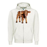 Oatmeal Heather red angus calf Zipper Hoodie - LillyAllenDesigns