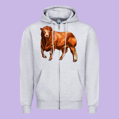 Red Angus Bull Zipper Hoodie Designed By Lillyallendesigns