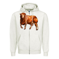 Oatmeal Heather red angus bull Zipper Hoodie - LillyAllenDesigns