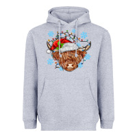 Heather Grey christmas cow Heavyweight Hoodie - MaliasSmallBusiness