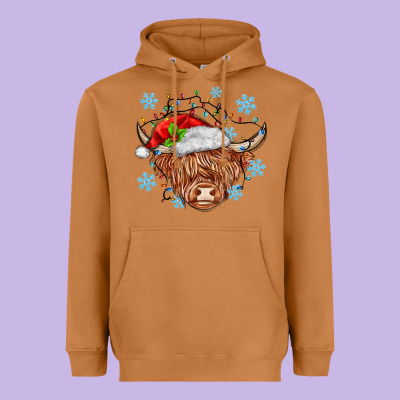 Christmas Cow Heavyweight Hoodie Designed By Maliassmallbusiness