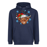 Navy christmas cow Heavyweight Hoodie - MaliasSmallBusiness