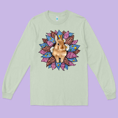 Easter Leopard Bunny Sunflower Long Sleeve Tee Designed By Artiststas