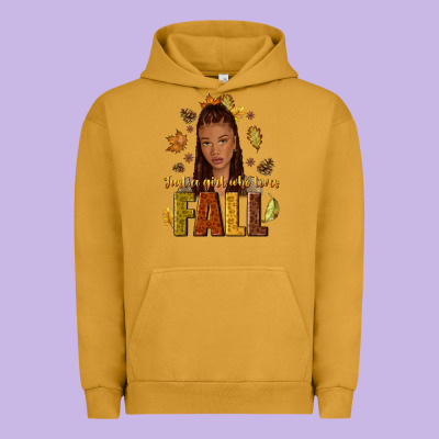 Just A Girl Who Loves Fall Afro Woman Urban Hoodie Designed By Nancycooperartshop