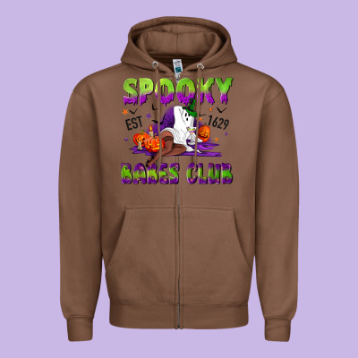 Spooky Babes Club Zipper Hoodie Designed By Nancycooperartshop