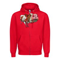 Red cute simmental cow Zipper Hoodie - LillyAllenDesigns