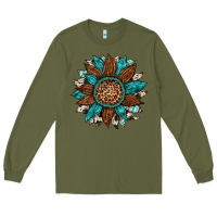 Army Green gemstone cowhide leopard turquoise sunflower Long Sleeve Tee - Artiststas