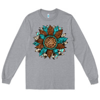 Heather Grey gemstone cowhide leopard turquoise sunflower Long Sleeve Tee - Artiststas