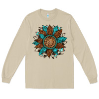 Gemstone Cowhide Leopard Turquoise Sunflower Long Sleeve Tee | Teevron