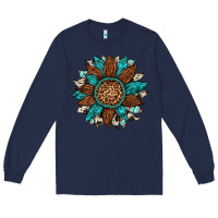 Navy gemstone cowhide leopard turquoise sunflower Long Sleeve Tee - Artiststas