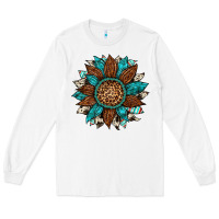 White gemstone cowhide leopard turquoise sunflower Long Sleeve Tee - Artiststas