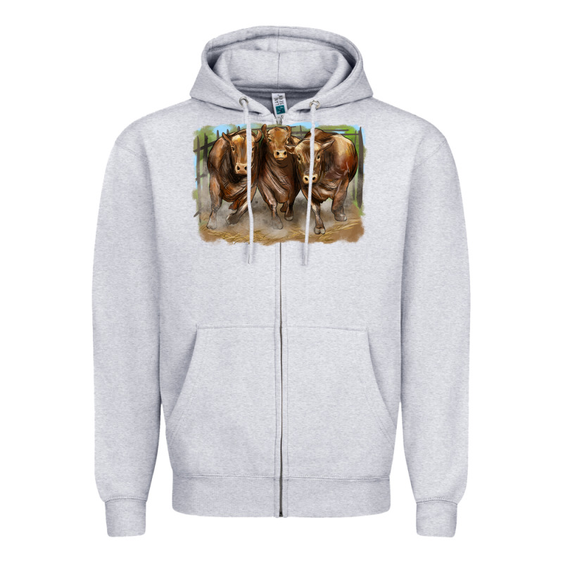 3 Red Angus Bulls Zipper Hoodie by LillyAllenDesigns | Teevron