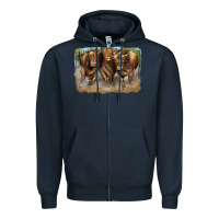 Navy 3 red angus bulls Zipper Hoodie - LillyAllenDesigns